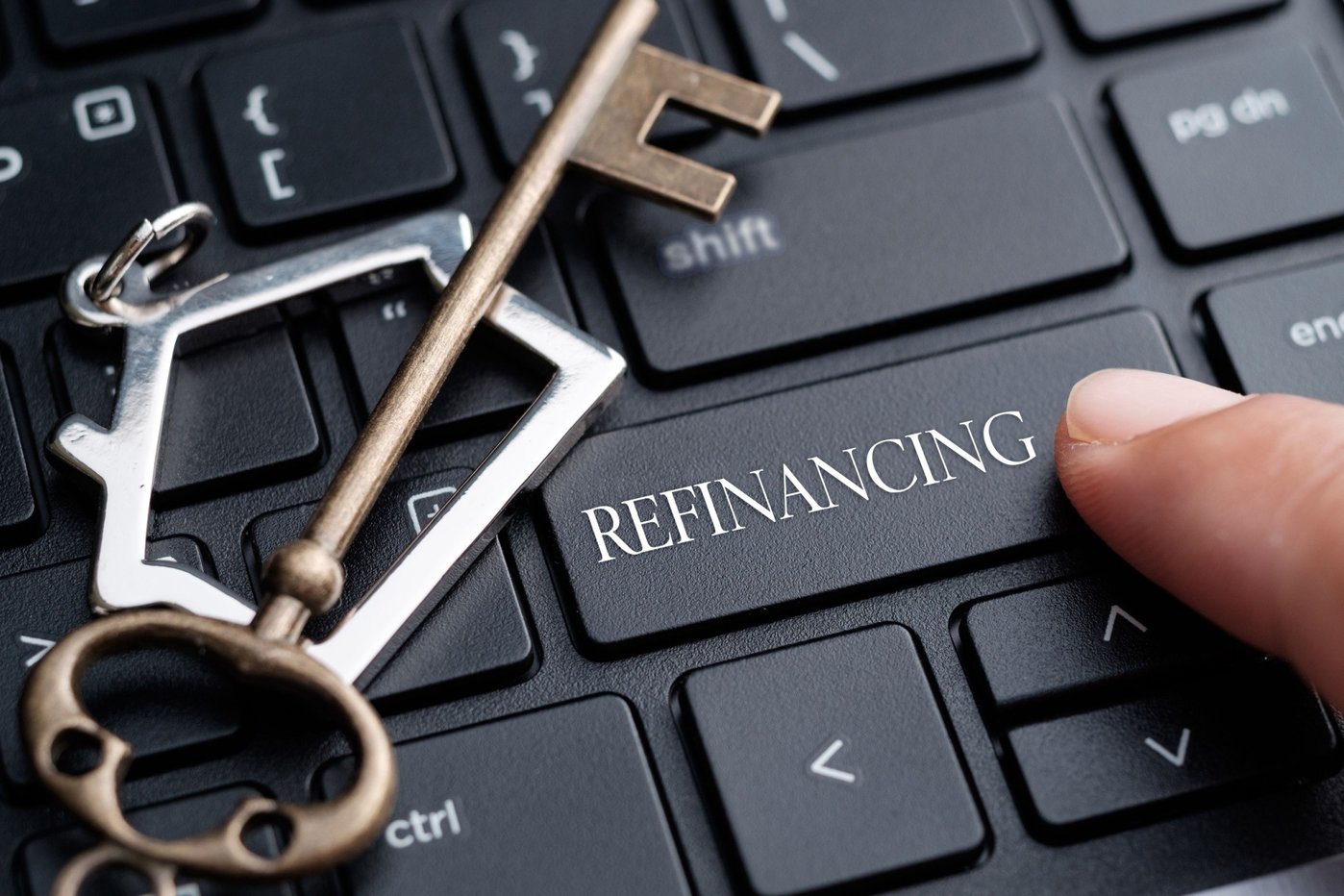 close up keyboard with refinancing on a key cap.